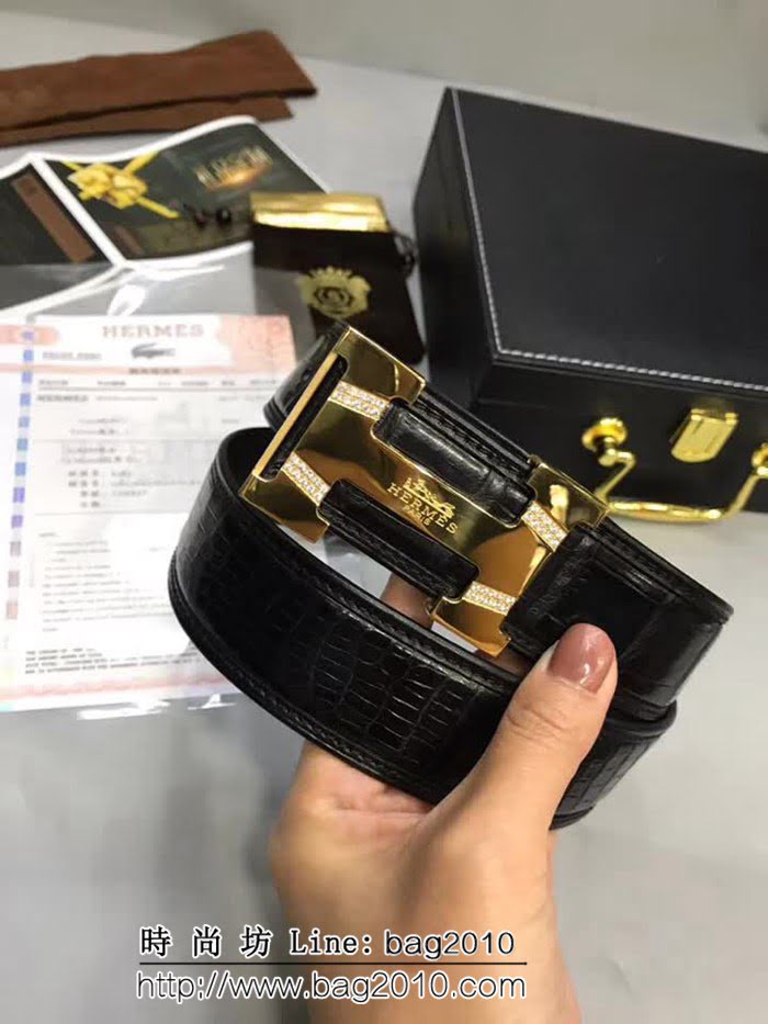 愛馬仕HERMES 進口鱷魚腹皮 精工製作 鋼材質五金件高端男士皮帶 HHG1339